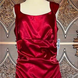Red Satin Cocktail Dress - Women's Elegant Sheath